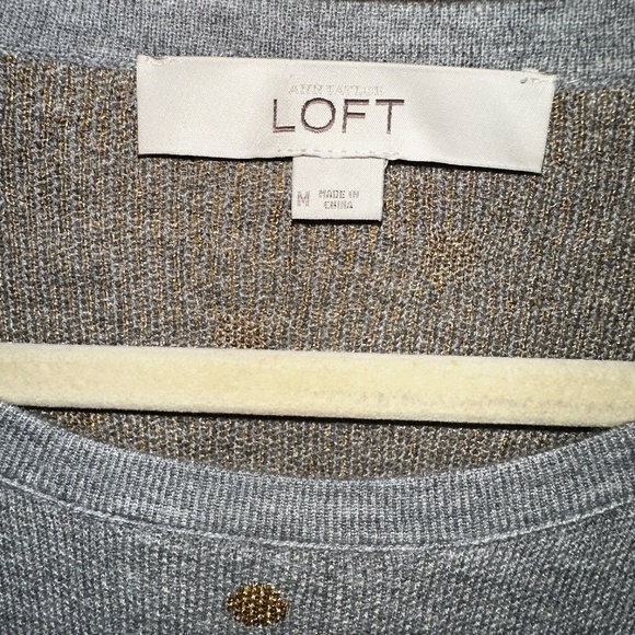 Ann Taylor Loft Gray Knit Pullover Sweater with Gold Foil Polka Dots ~ Medium - Picture 3 of 8